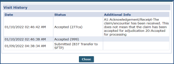 Claim Status: Visit History Window